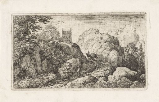 Mountain landscape with horse and cart