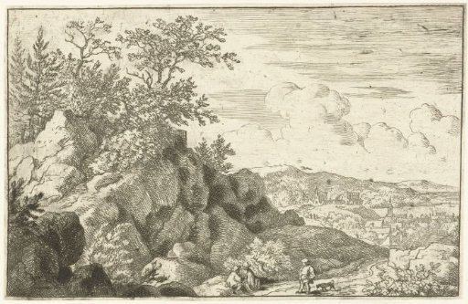 Mountain Landscape with a Man and Dog