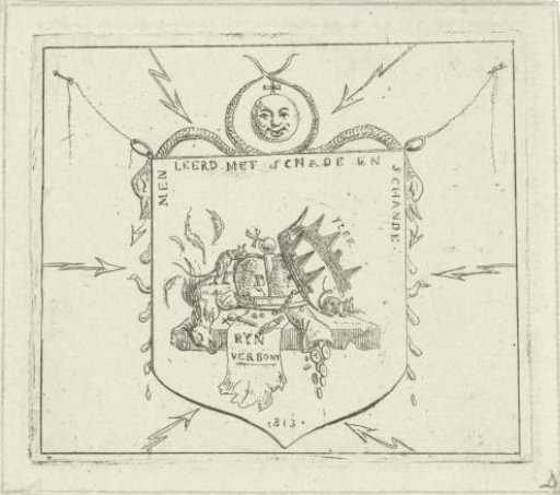 Coat of arms with broken crowns and a torn banner of the Rhine Confederation