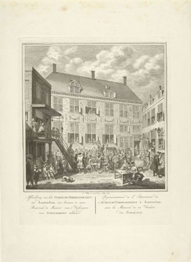 Sale of paintings in the courtyard of the Oudezijds Heerenlogement in Amsterdam