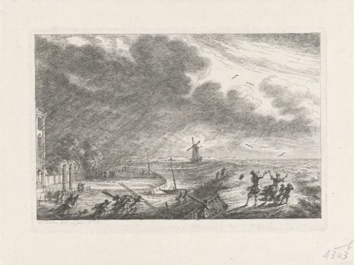 View of House Zwanenburg during severe storm and flood, 1775