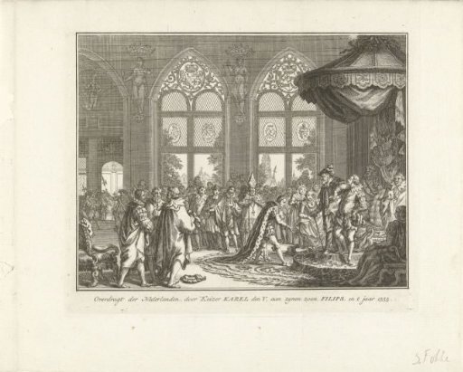 Emperor Charles V hands over the government of the Netherlands to his son Philip II, 1555
