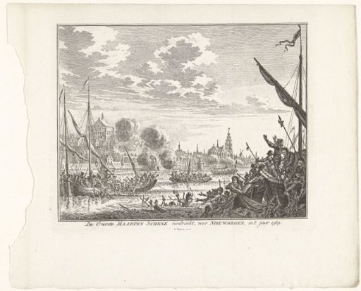 Maarten Schenck van Nideggen drowns before Nijmegen, 1589