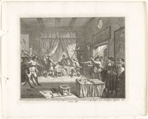 The De Witt brothers attacked in their room above the Gevangenpoort, 1672