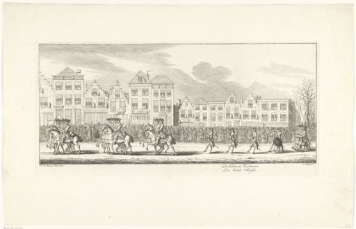Soldiers on horseback and the Swiss Guard in the funeral procession of Princess Anna of Hannover in Delft, 1759