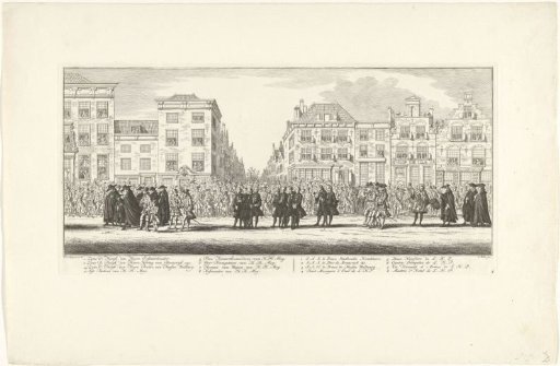 William V followed by courtiers in the funeral procession of Princess Anna of Hannover in Delft, 1759