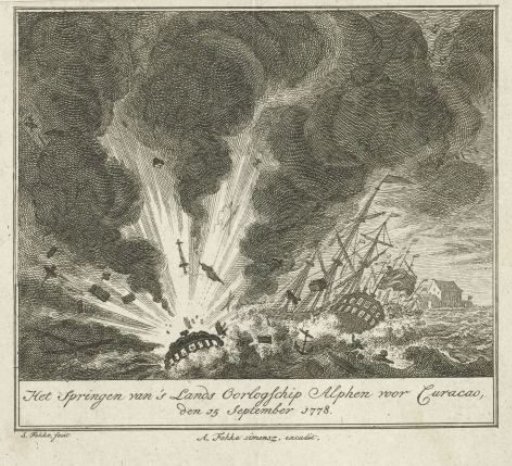 The explosion of the Dutch warship Alphen off Curaçao, 1778