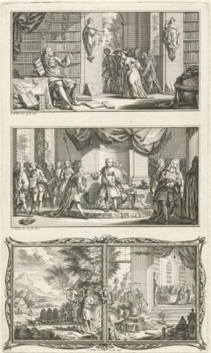 Man in a library / Exchange of documents / Countryside and skeleton with scythe at the wedding ceremony