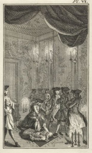 Reclining man among gentlemen
