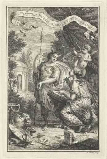 Personification of the Arts at her writing desk