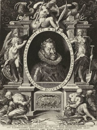 Portrait of Emperor Rudolf II in a frame with allegorical figures