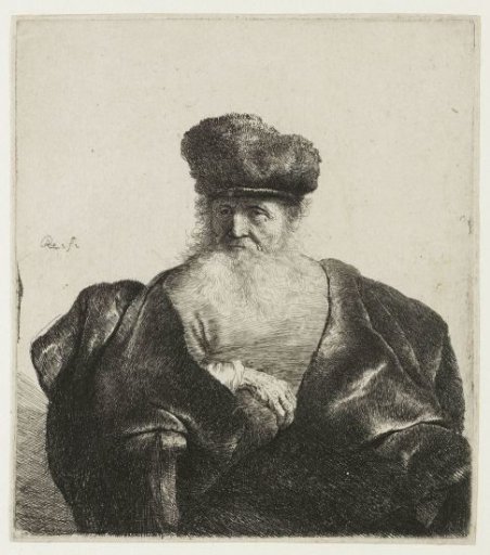 Old man with beard, fur cap, and velvet cloak