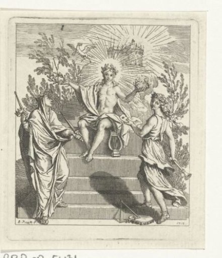 Apollo crowns two muses