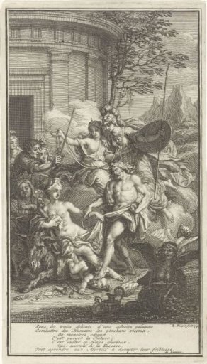 Allegorical representation with Hercules trampling on Cupid