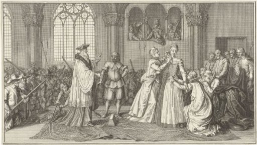 Mary I of Scotland is blindfolded to be beheaded