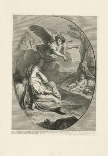 The angel points out a spring to Hagar in the desert