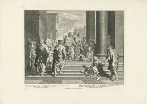 Peter and John healing a lame man at the temple gate