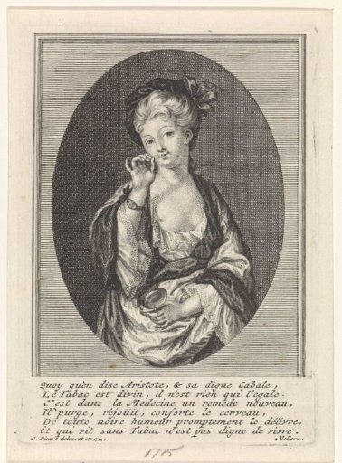 A young woman taking a pinch of snuff