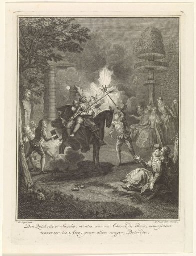 Don Quixote and Sancho Panza Fighting on a Wooden Horse
