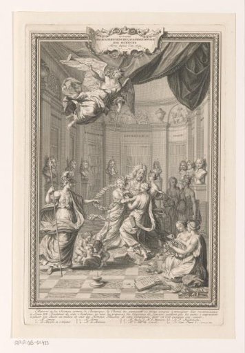 Minerva and the personifications of the sciences among portrait busts of deceased members of the Académie des Sciences