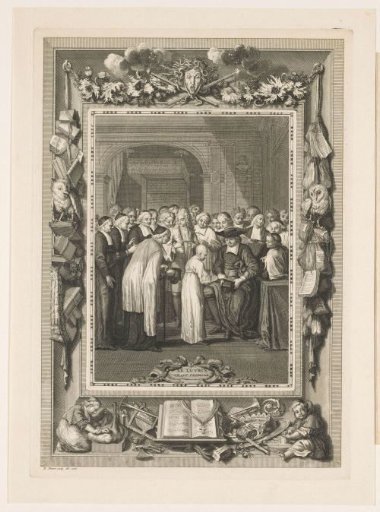 Interior with a group of clergymen