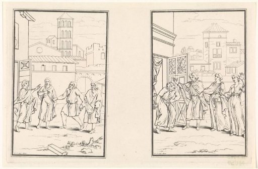 Two scenes from the comedy Adelphoe by Terence