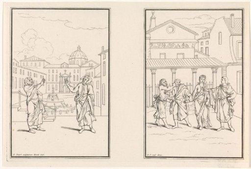 Two scenes from the comedy Adelphoe by Terence