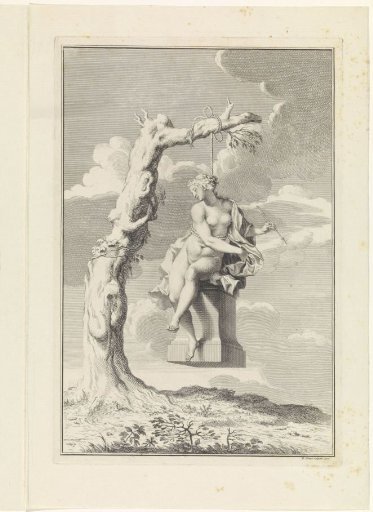 Statue of a woman hanging from a rope in a tree