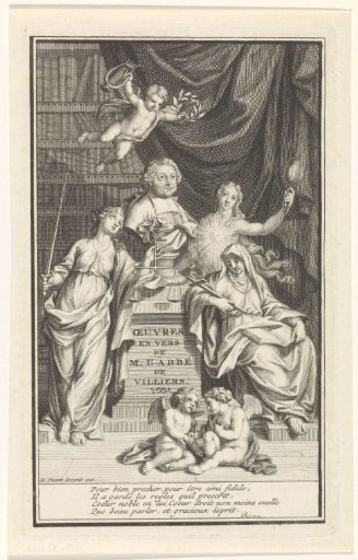 Portrait bust of Pierre de Villiers surrounded by allegorical figures