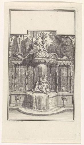 Title page with a fountain in a park