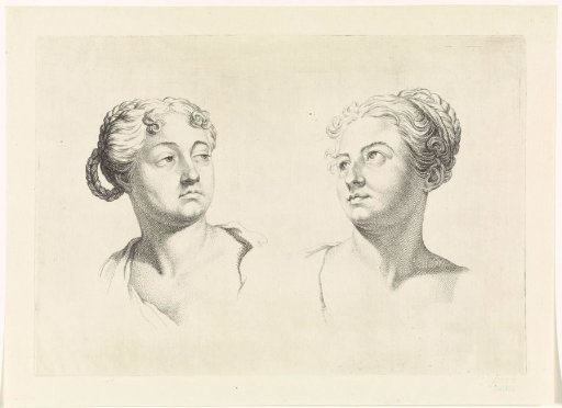 Studies of Two Female Heads with Braided Hair
