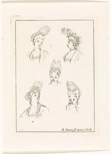 Poses of women's heads and ways of wearing the fontange hairstyle