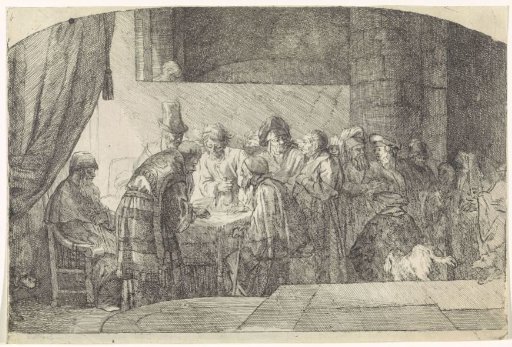 Judas receives silver coins for his betrayal