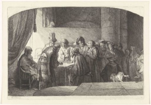 Judas receives silver coins for his betrayal