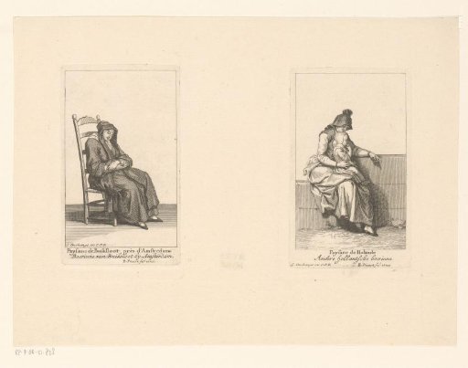 Peasant woman from Buiksloot and Dutch peasant woman with small child on lap