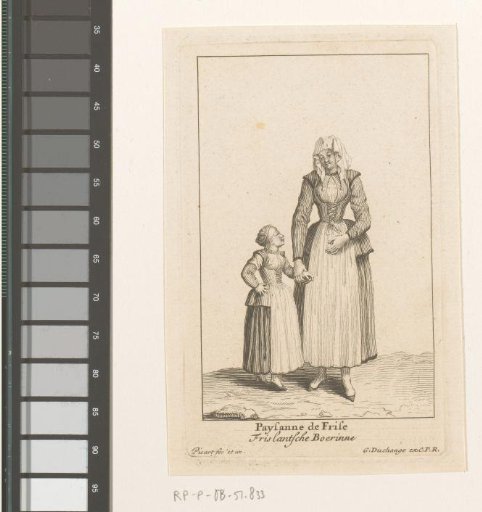 Frisian peasant woman with her daughter by the hand