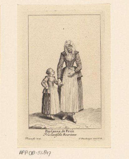 Frisian peasant woman with her daughter by the hand