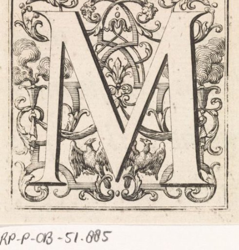 Letter M with ornamental background