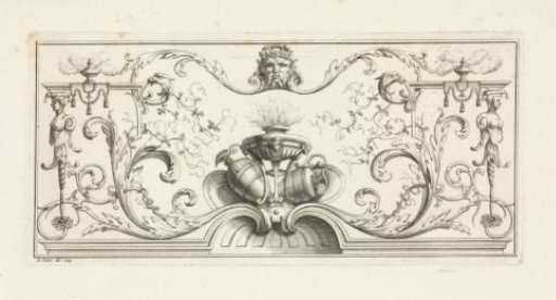 Vignette with tableware, a mask, leafy tendrils, and flowers