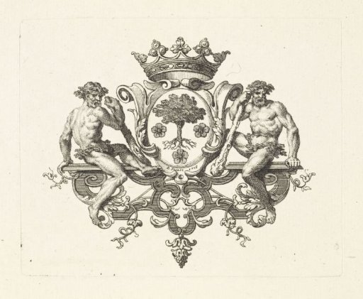 Crowned Coat of Arms with Tree and Three Flowers