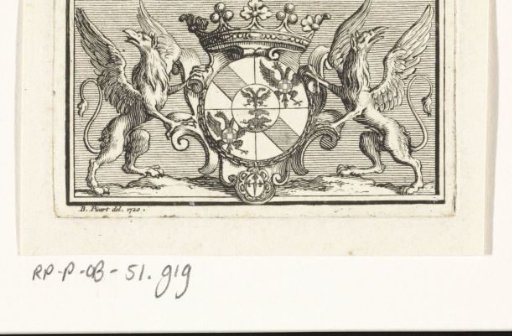Crowned Coat of Arms Flanked by Griffins