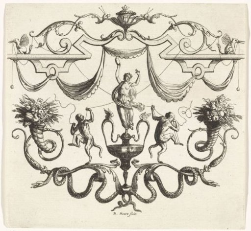 Ornament with a maenad with tambourine and two monkeys