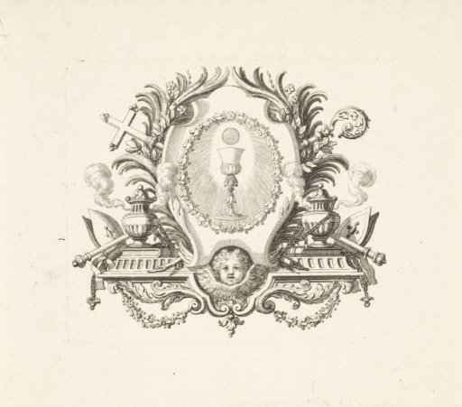 Cartouche with chalice and host