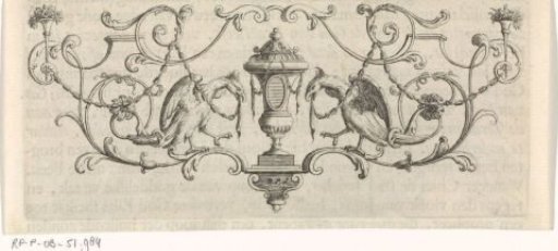 Vase flanked by birds with garlands in their beaks