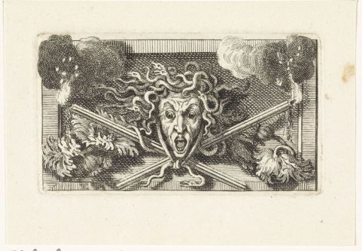 Head of Medusa and two burning torches