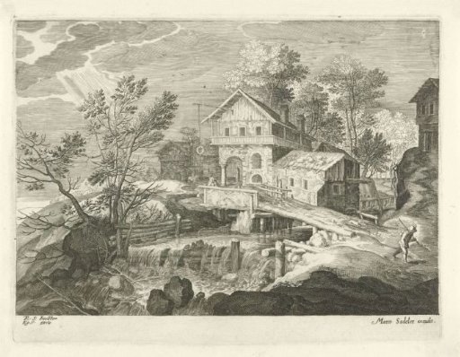 Inn and Some Houses near a Bridge