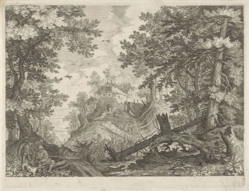 Wooded Landscape with Two Hunters and a Dog