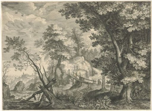 Wooded Landscape with Wooden Bridge