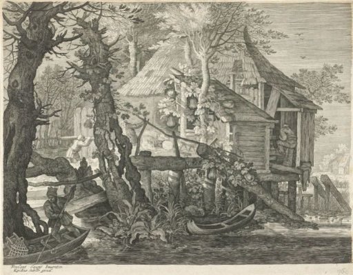 Forest Hut on Piles by a River