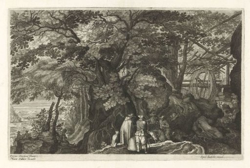 River with rocks and a watermill